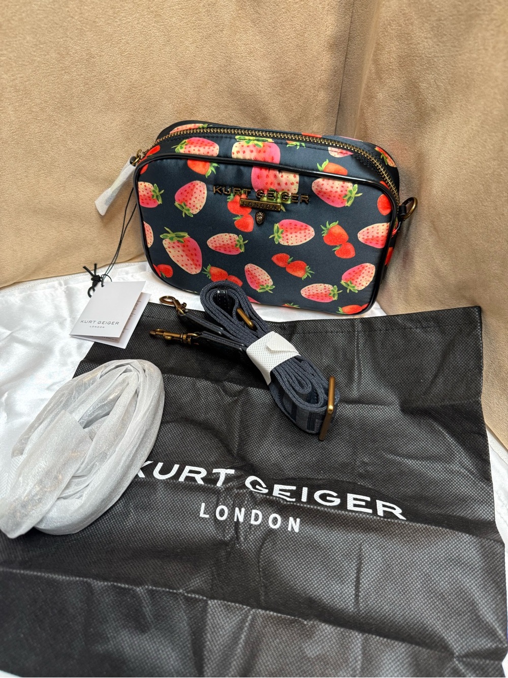 Kurt Geiger London Small Portobello Camera Bag Strawberry Print NWT Crossbody